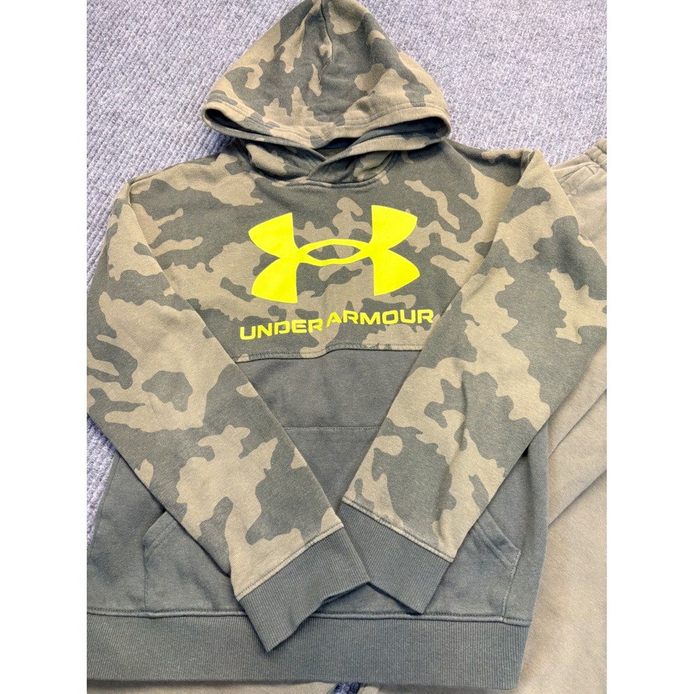 Under Armour Boys Camo Hoodie and Joggers Fleece Tracksuit Set Olive Green Sz M - Picture 2 of 7